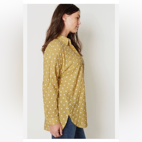J. Jill Relaxed One Pocket Shirt Yellow with White Polka Dots Size Large - Picture 4 of 7